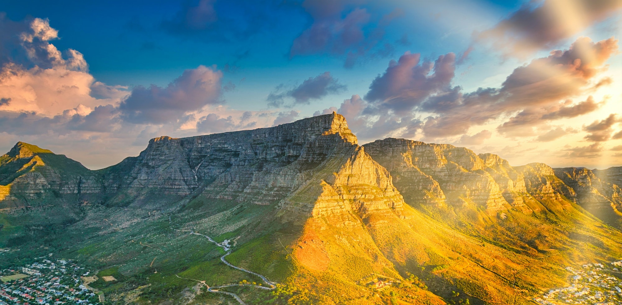 Table Mountain National Park, Cape Town, South Africa — last light breaking over Table Mountain