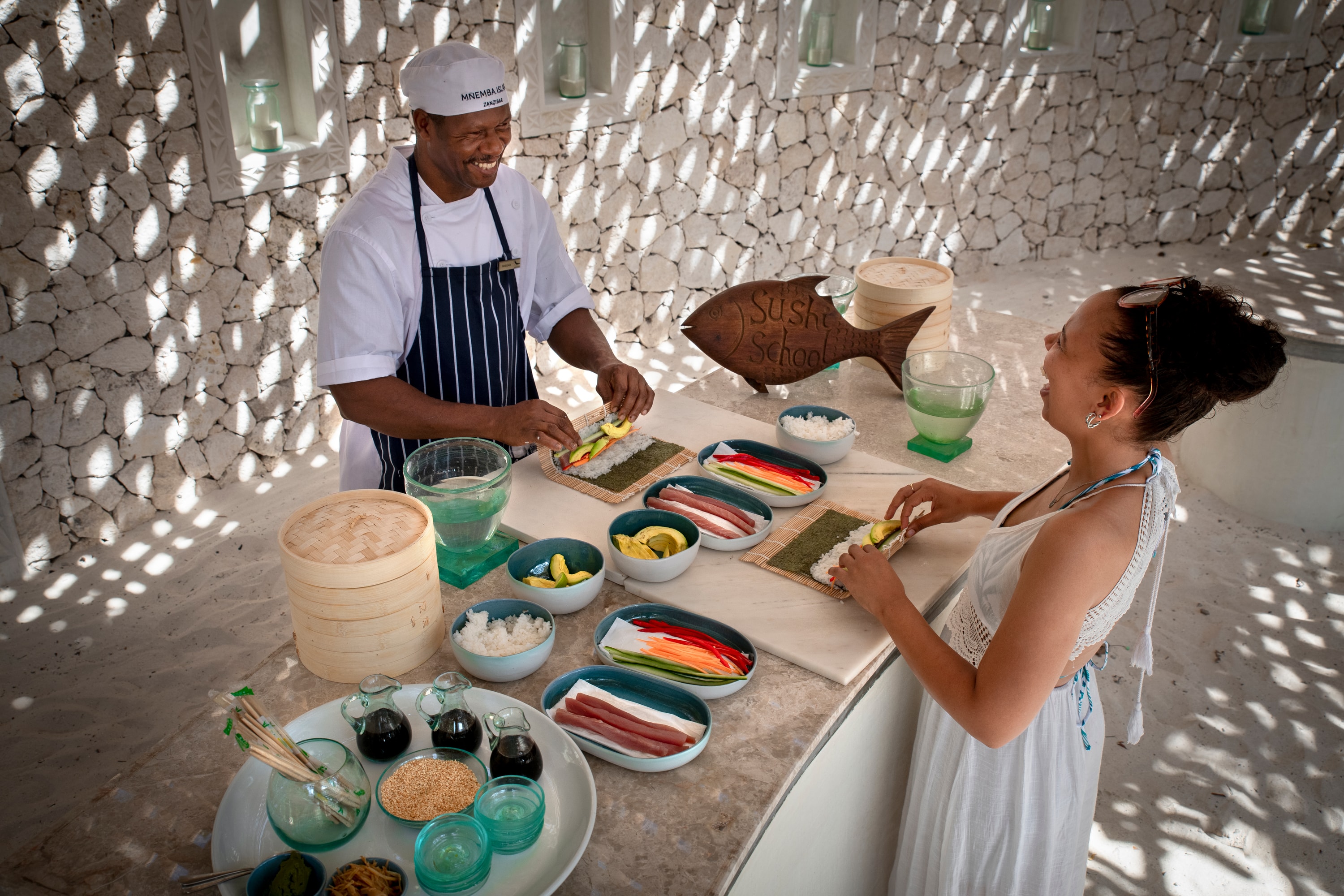 Mnemba Island, Zanzibar — a sushi class on the island
