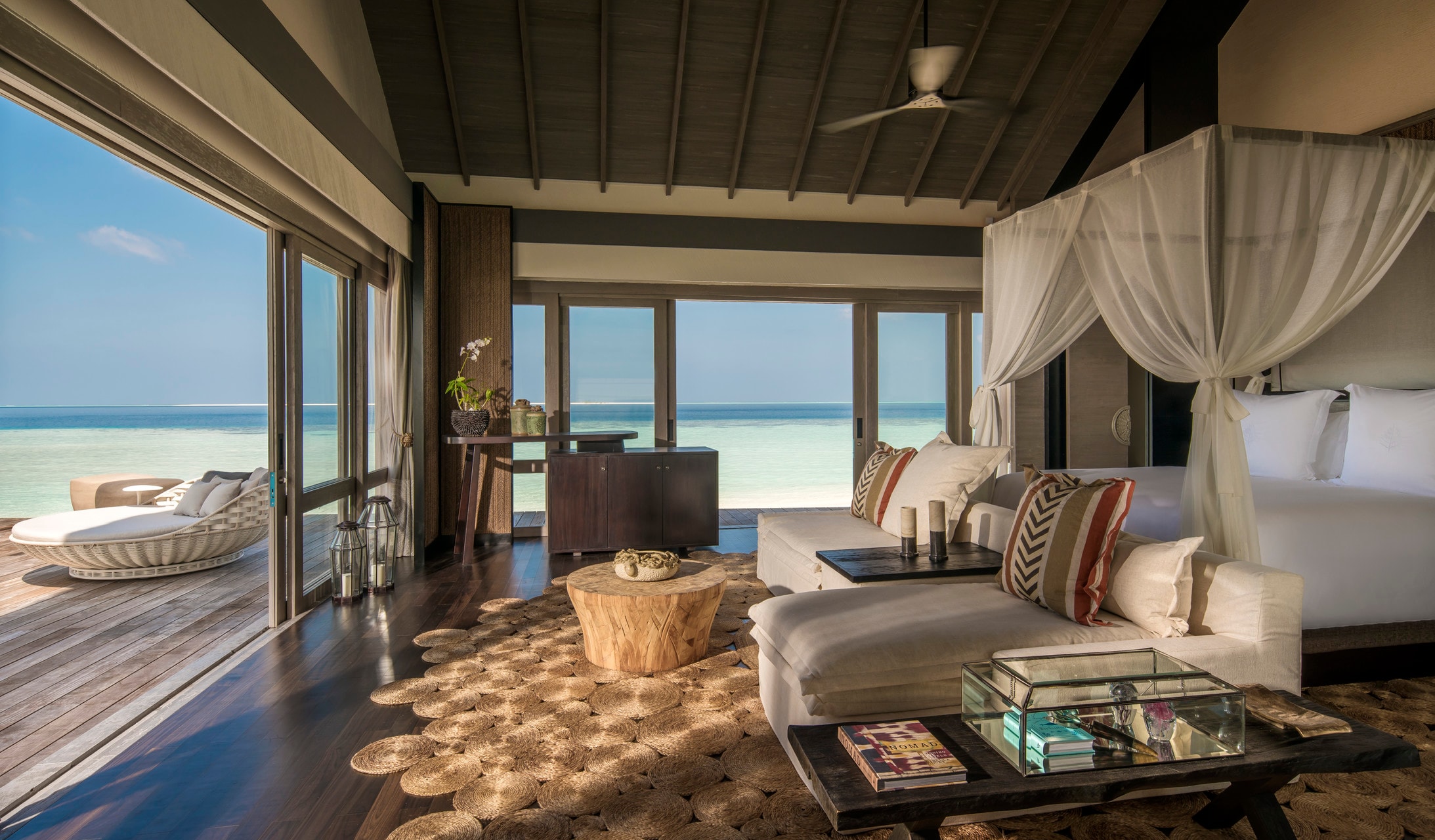 Voavah, Baa Atoll, Maldives — inside the master three-bedroom beach villa on a private island