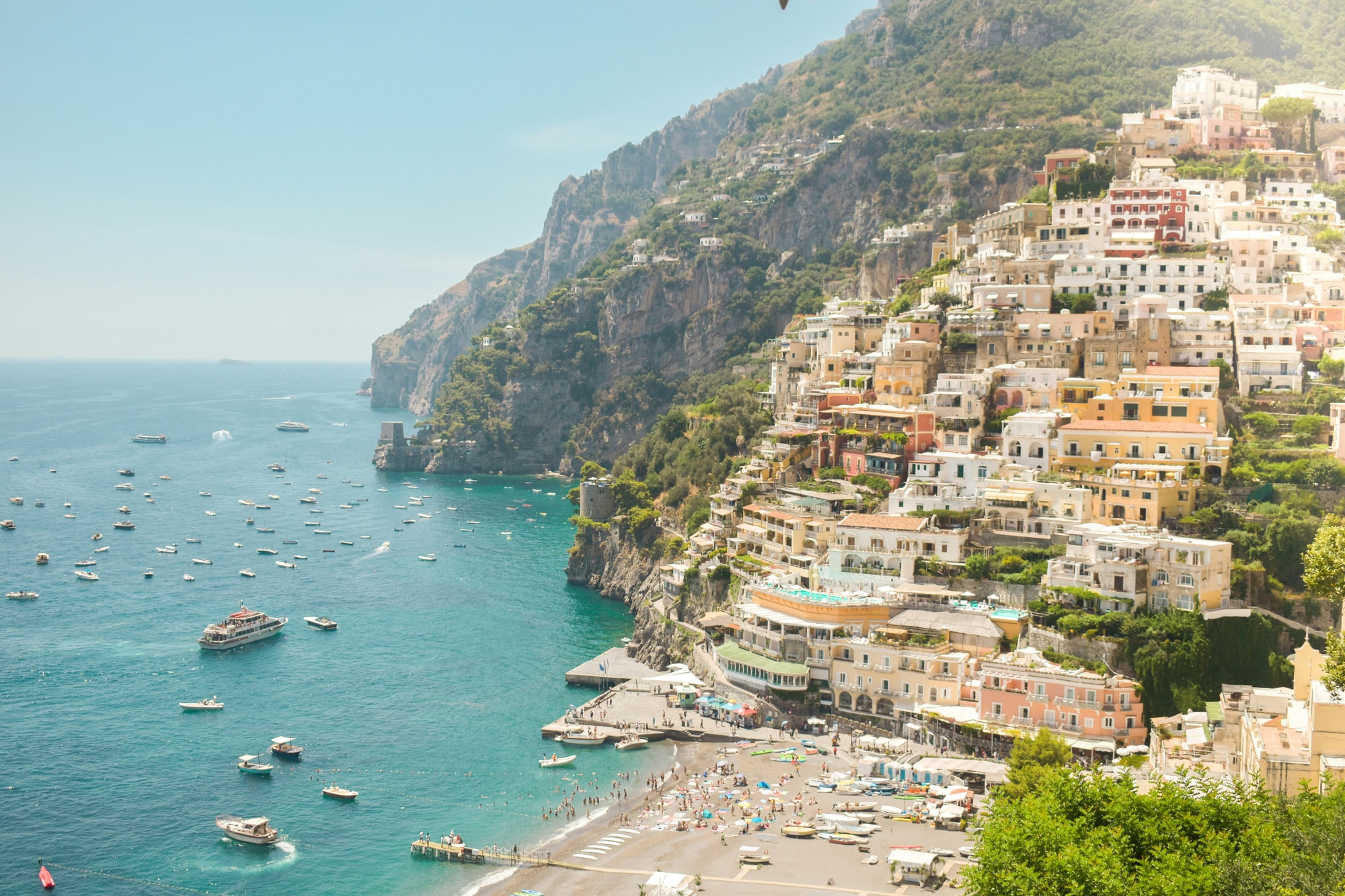 Positano, Amalfi Coast — arriving by sea beneath the pastel cliffside