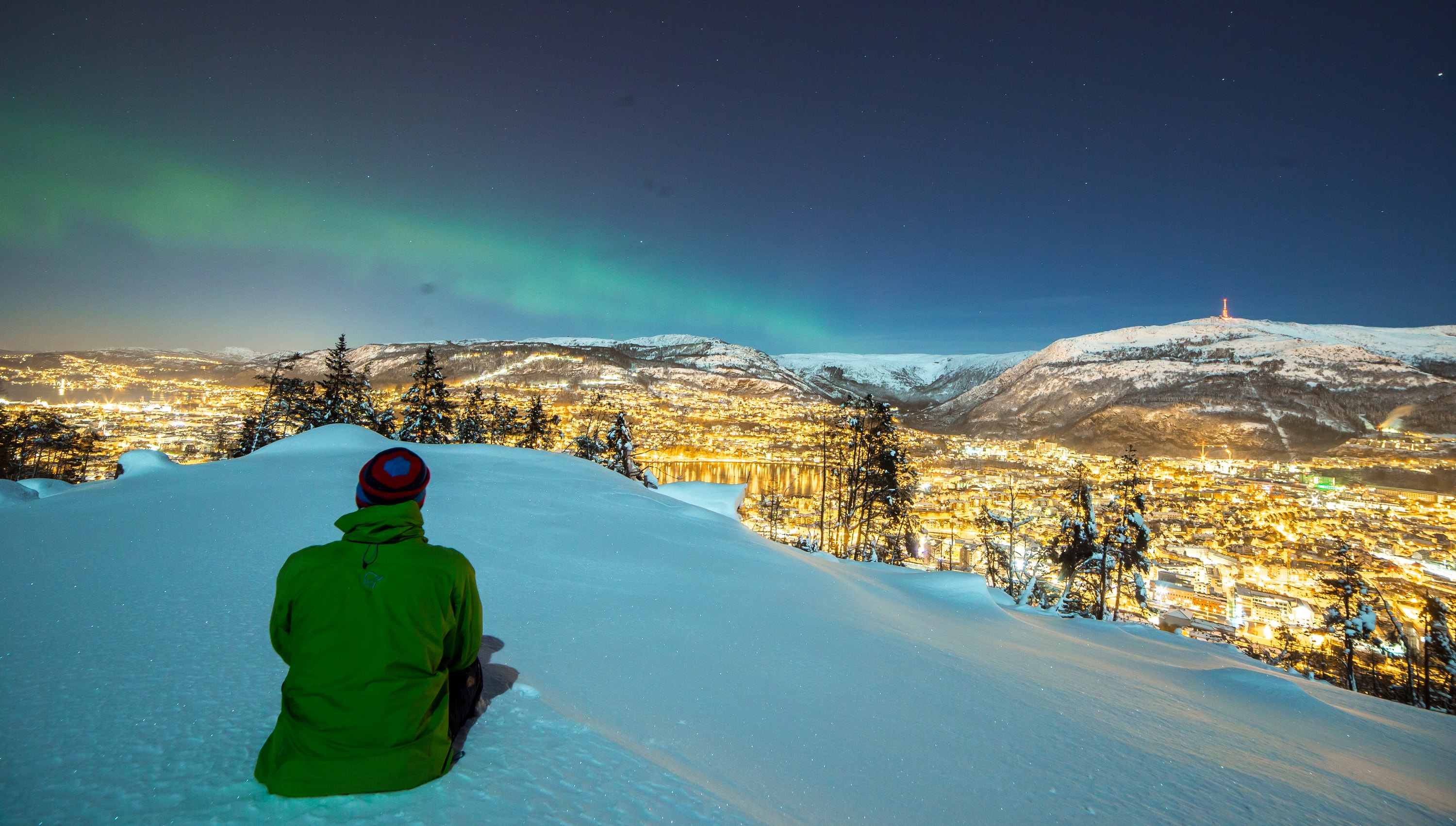 Bergen, Norway — watching the northern lights over Bergen from the hills above