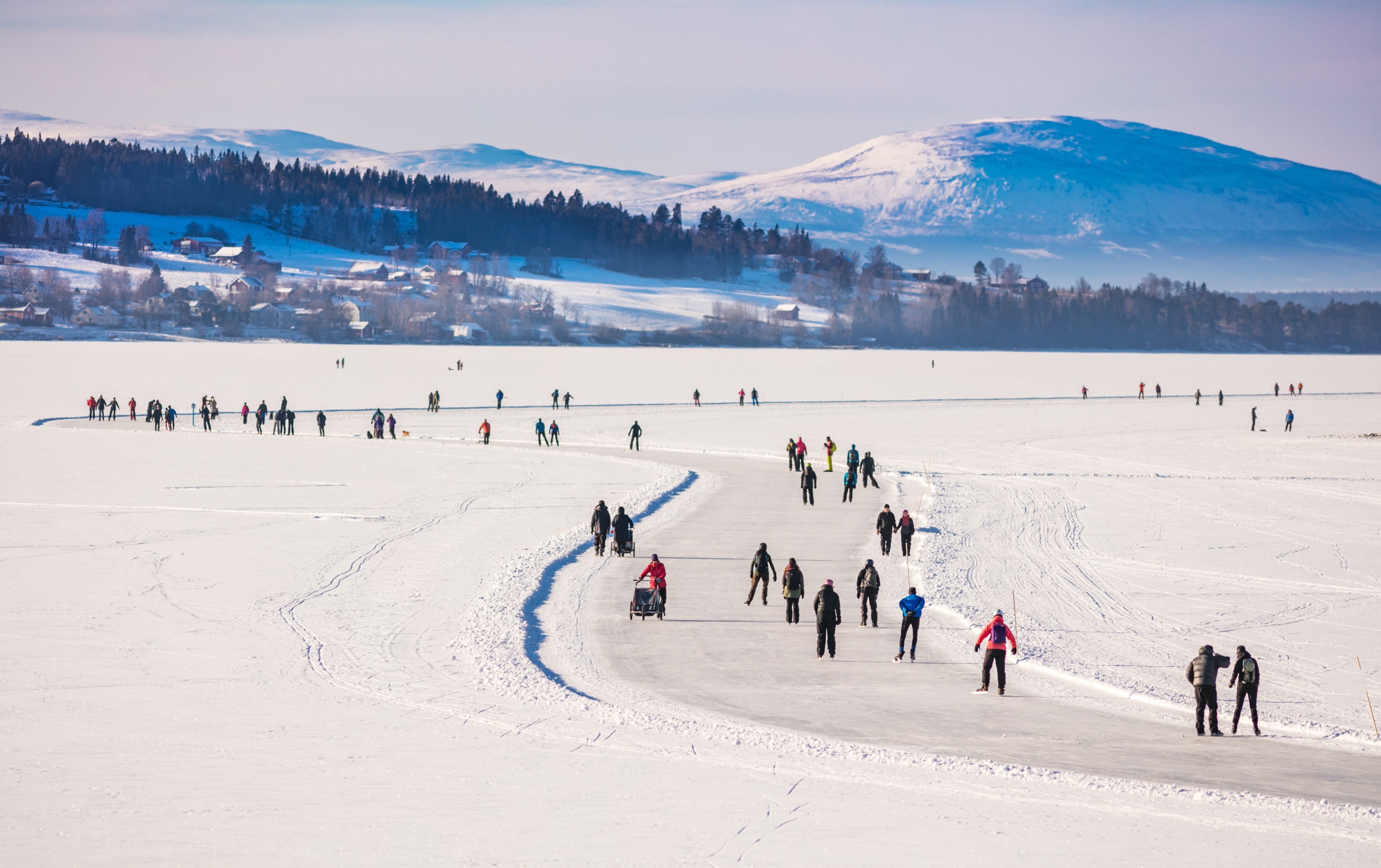 Lake Storsjön, Östersund, Jämtland, Sweden — ice skating across frozen Lake Storsjön